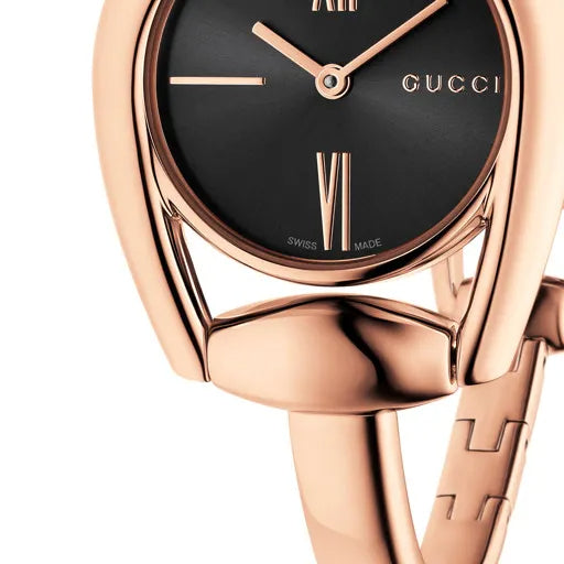  Shop Authentic Gucci Horsebit Collection Black Dial Rose Gold Steel Strap Watch For Women - YA139507 - Luxxuri