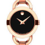  Shop Authentic Movado Rondiro 22mm Black Dial Rose Gold Steel Strap Watch For Women - 0607065 - Luxxuri
