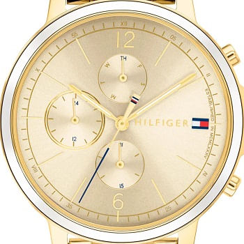  Shop Authentic Tommy Hilfiger Madison Quartz Gold Dial Gold Steel Strap Watch For Women - 1782189 - Luxxuri