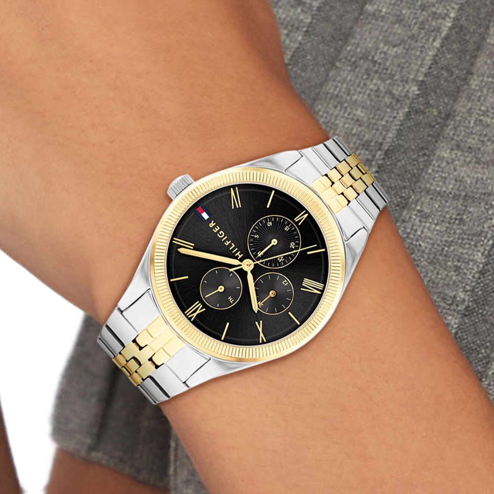  Shop Authentic Tommy Hilfiger Monica Chronograph Black Dial Two Tone Steel Strap Watch For Women - 1782591 - Luxxuri