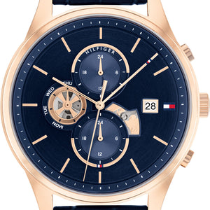  Shop Authentic Tommy Hilfiger Weston Chronograph Blue Dial Blue Leather Strap Watch For Men - 1710503 - Luxxuri