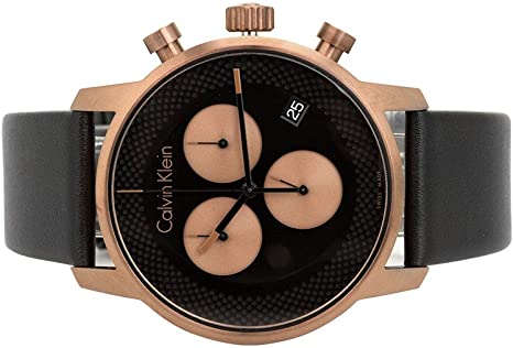  Shop Authentic Calvin Klein City Chronograph Black Dial Black Leather Strap Watch for Men - K2G17TC1 - Luxxuri