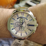  Shop Authentic Diesel Mega Chief Chronograph Silver Dial Silver Steel Strap Watch For Men - DZ4477 - Luxxuri