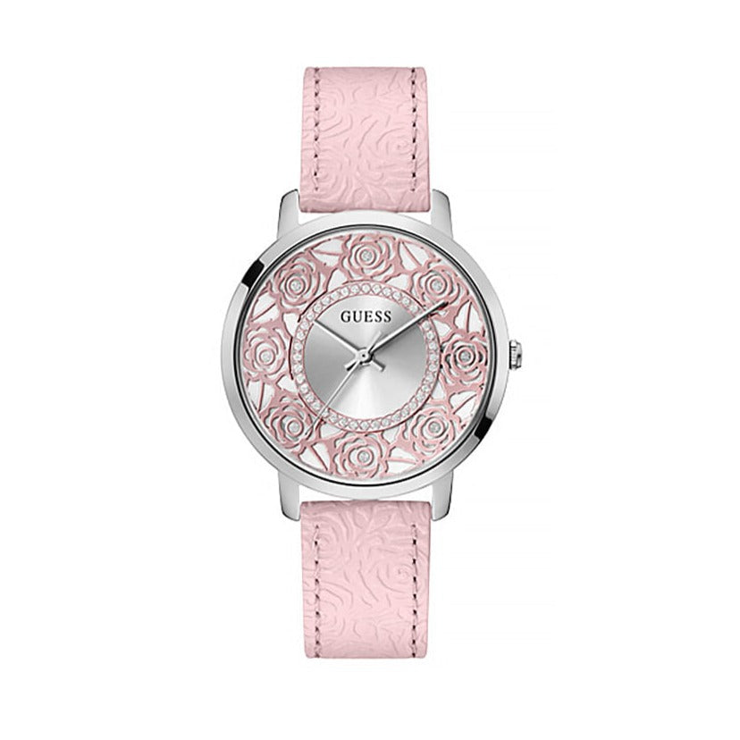  Shop Authentic Guess Dahlia Analog Silver Dial Pink Leather Strap Watch for Women - GW0529L1 - Luxxuri