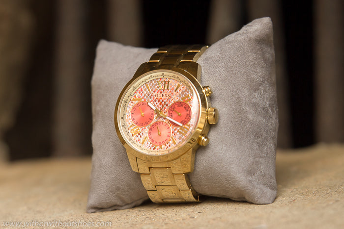  Shop Authentic Guess Mini Sunrise Quartz Analog Orange Dial Gold Steel Strap Watch For Women - W0448L7 - Luxxuri