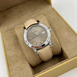  Shop Authentic Burberry The City Beige Dial Beige Leather Strap Watch for Women - BU9107 - Luxxuri