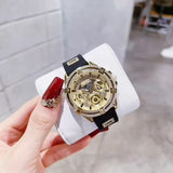  Shop Authentic Guess Queen Quartz Gold Dial Black Silicone Strap Watch For Women - GW0536L3 - Luxxuri