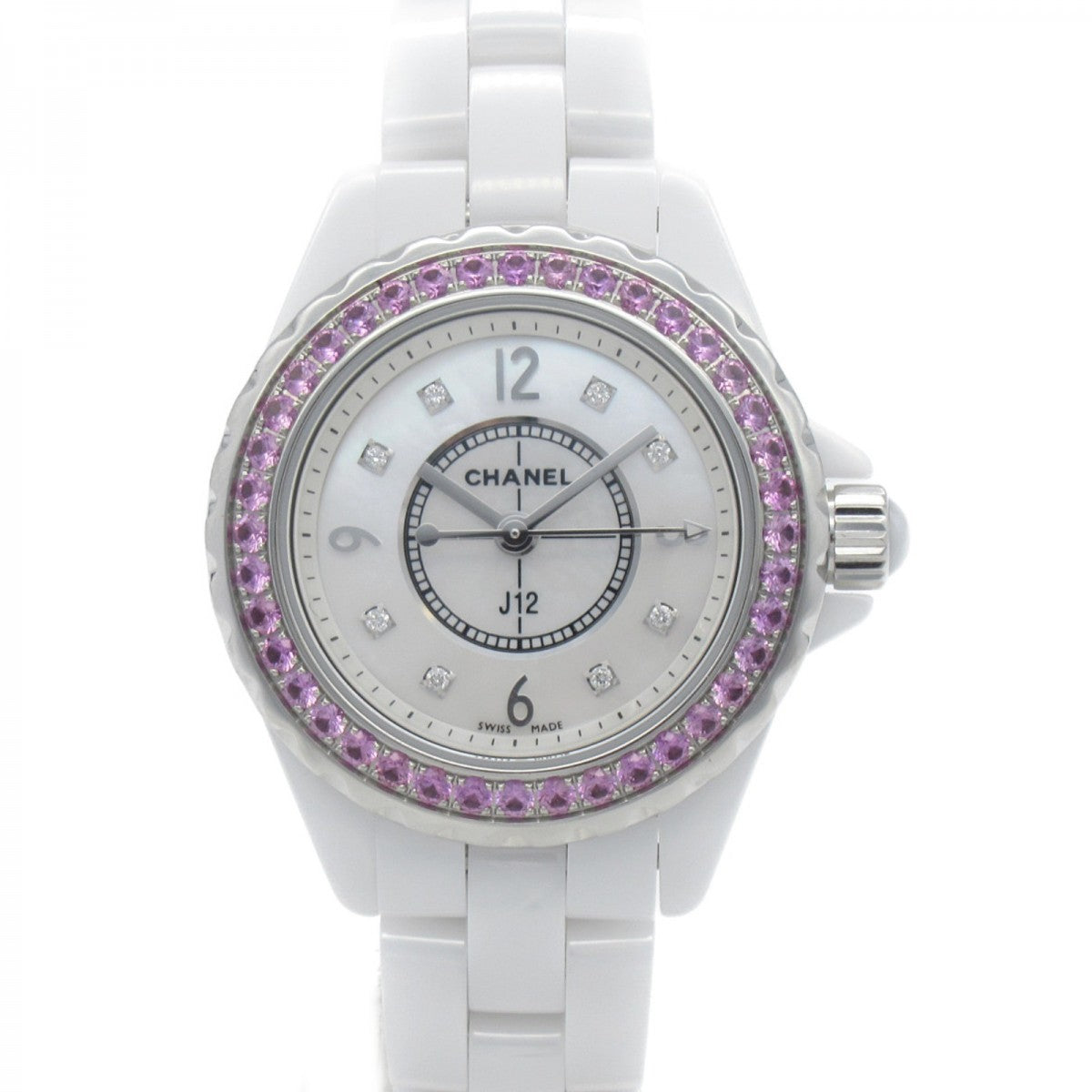  Shop Authentic Chanel J12 Quartz Diamonds Mother of Pearl White Dial White Steel Strap Watch for Women - J12 H3243 - Luxxuri