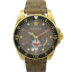  Shop Authentic Gucci Dive Doraemon Quartz Brown Dial Brown Leather Strap Watch For Men - YA136335 - Luxxuri