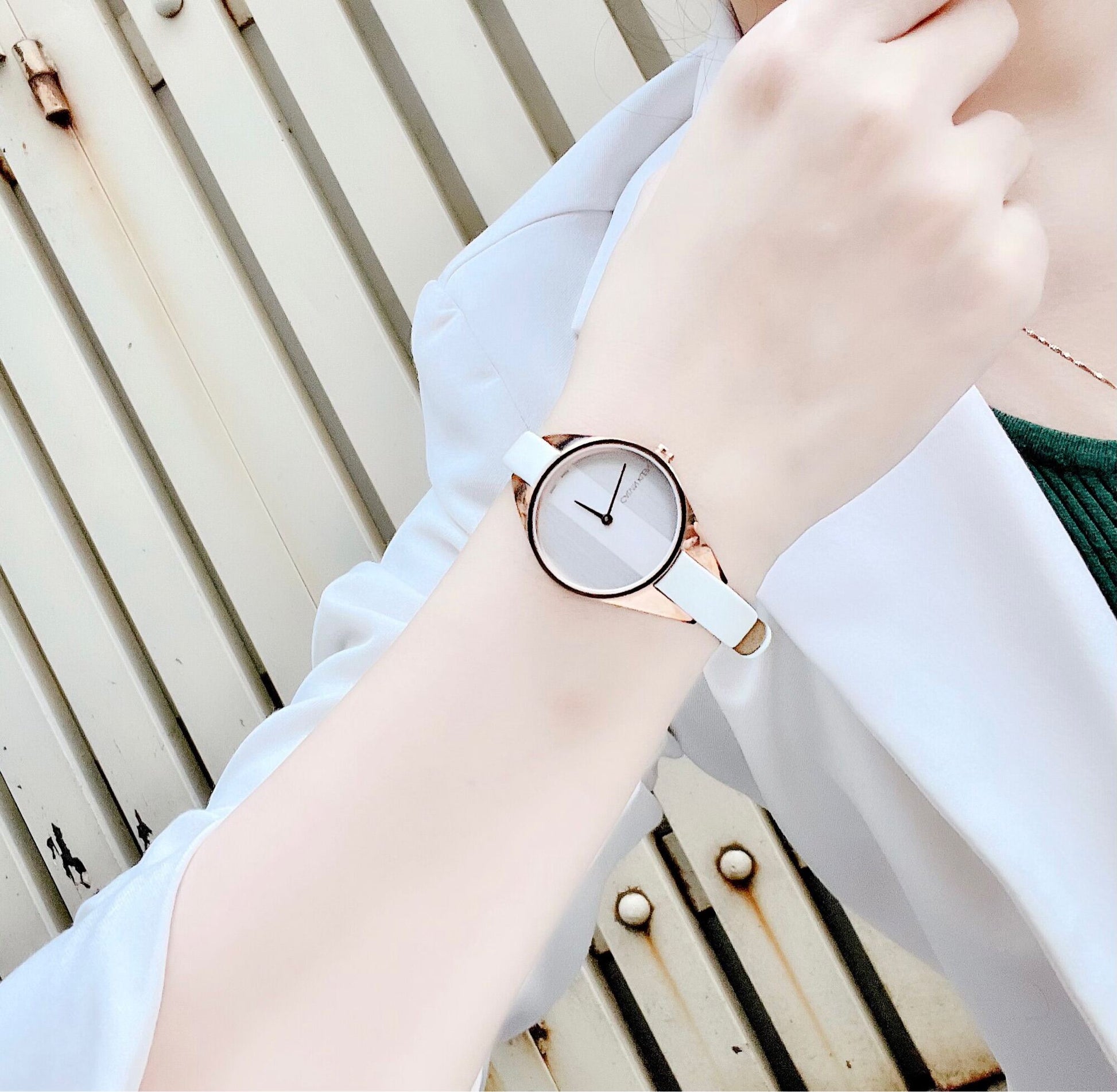  Shop Authentic Calvin Klein Rebel White Grey Dial White Leather Strap Watch for Women - K8P236L6 - Luxxuri