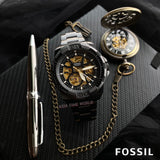  Shop Authentic Fossil Bronson Automatic Skeleton Black Dial Black Steel Strap Watch for Men - ME3217 - Luxxuri