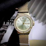  Shop Authentic Michael Kors Lennox Three-Hand Gold Dial Gold Mesh Bracelet Watch For Women - MK7335 - Luxxuri