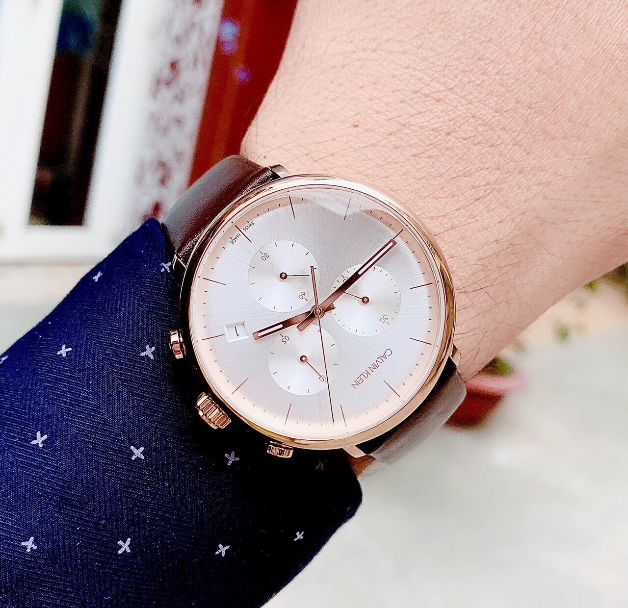  Shop Authentic Calvin Klein High Noon Silver Dial Brown Leather Strap Watch for Men - K8M276G6 - Luxxuri