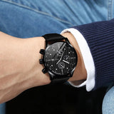  Shop Authentic Hugo Boss Blackout Chronograph Black Dial Black Leather Strap Watch For Men - HB1512567 - Luxxuri
