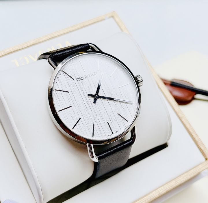  Shop Authentic Calvin Klein Even White Dial Black Leather Strap Watch for Women - K7B211C6 - Luxxuri