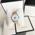  Shop Authentic Gucci G Timeless Automatic Mother of Pearl Dial Brown Leather Strap Watch For Women - YA1264112 - Luxxuri