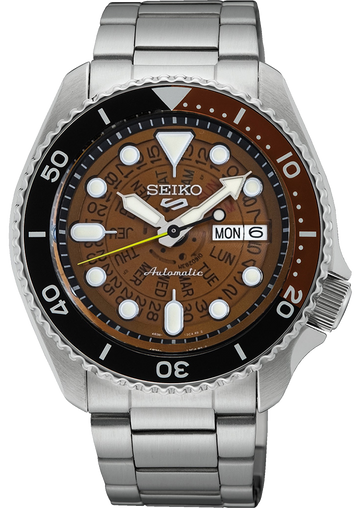 Seiko 5 Sports Sonar Special Edition Brown Dial Silver Steel Strap Watch For Men - SRPJ47K1