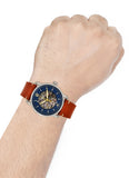  Shop Authentic Fossil Commuter Automatic Skeleton Blue Dial Brown Leather Strap Watch for Men - ME3159 - Luxxuri