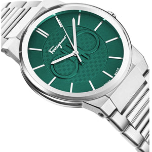  Shop Authentic Salvatore Ferragamo Sapphire Bracelet Green Dial Silver Steel Strap Watch For Men - SFHP01224 - Luxxuri