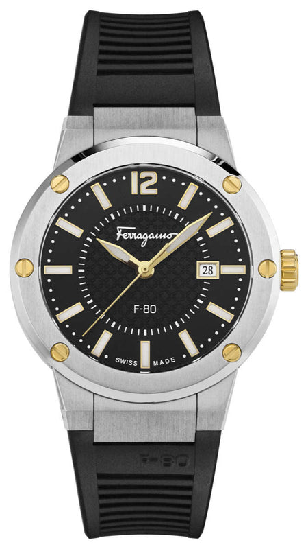  Shop Authentic Salvatore Ferragamo F-80 Black Dial Black Rubber Strap Watch For Men - SFHY00120 - Luxxuri