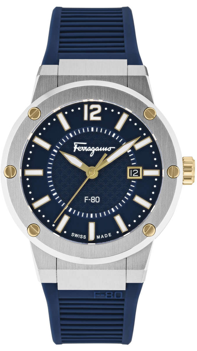 Shop Authentic Salvatore Ferragamo F-80 Blue Dial Blue Rubber Strap Watch For Men - SFHY01122 - Luxxuri