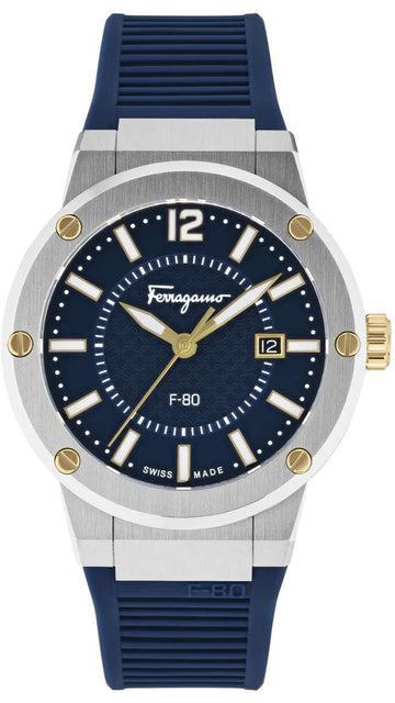  Shop Authentic Salvatore Ferragamo F-80 Blue Dial Blue Rubber Strap Watch For Men - SFHY01122 - Luxxuri