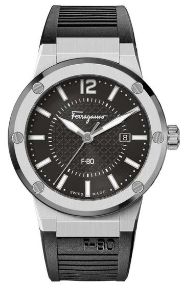  Shop Authentic Salvatore Ferragamo F-80 Black Dial Black Rubber Strap Watch For Men - SFHY01322 - Luxxuri