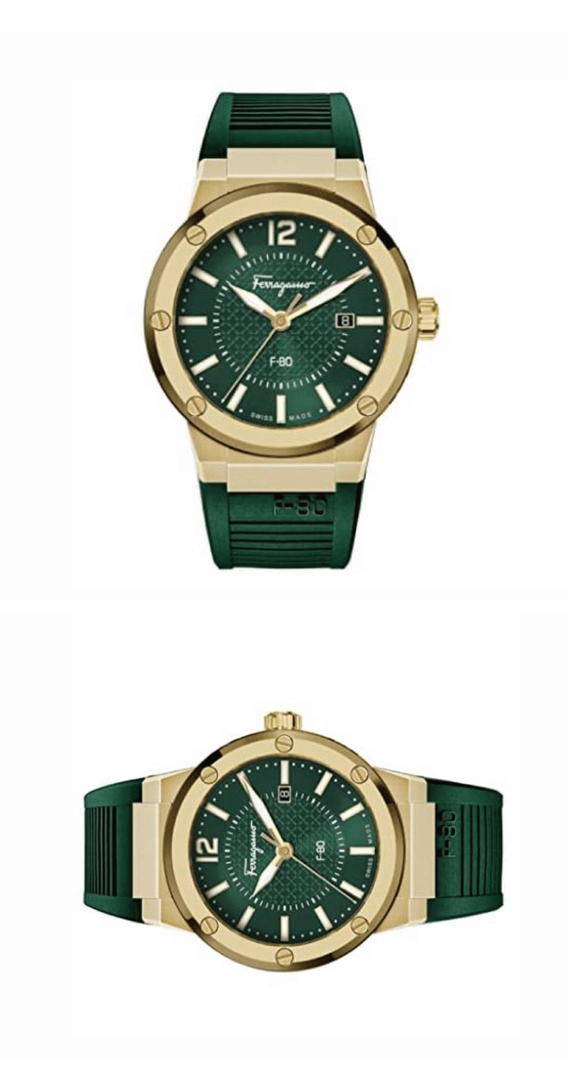  Shop Authentic Salvatore Ferragamo F-80 Classic Green Dial Green Rubber Strap Watch for Men - SFHY02022 - Luxxuri
