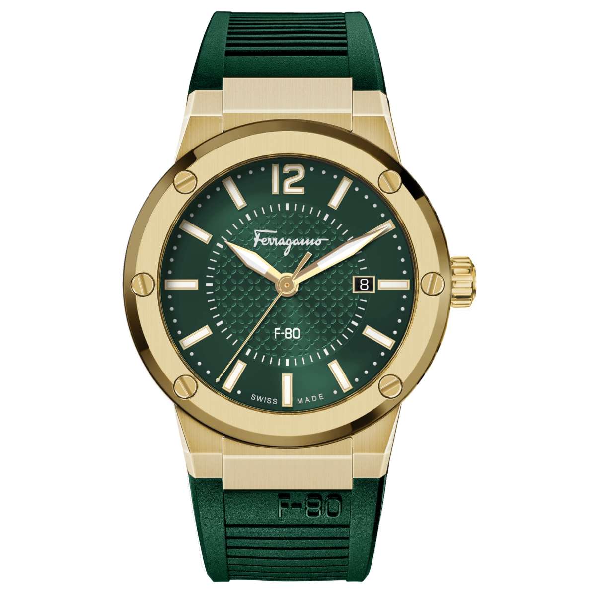  Shop Authentic Salvatore Ferragamo F-80 Classic Green Dial Green Rubber Strap Watch for Men - SFHY02022 - Luxxuri