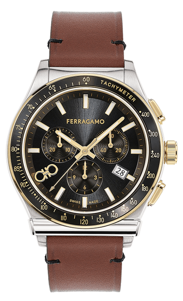 Salvatore Ferragamo 1927 Chrono Analog Black Dial Brown Leather Strap Watch for Men - SFKZ00323