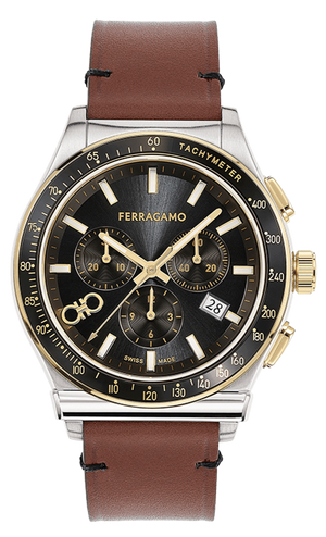  Shop Authentic Salvatore Ferragamo 1927 Chrono Analog Black Dial Brown Leather Strap Watch for Men - SFKZ00323 - Luxxuri