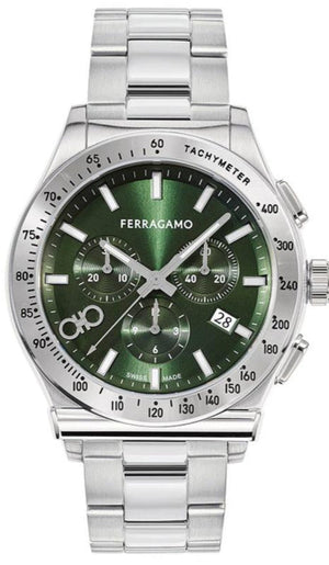  Shop Authentic Salvatore Ferragamo 1927 Chrono Green Dial Silver Steel Strap Watch for Men - SFKZ00423 - Luxxuri