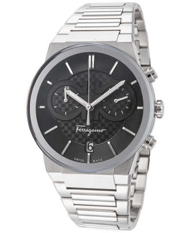Salvatore Ferragamo Sapphire Chrono Black Dial Silver Steel Strap Watch for Men - SFME00321
