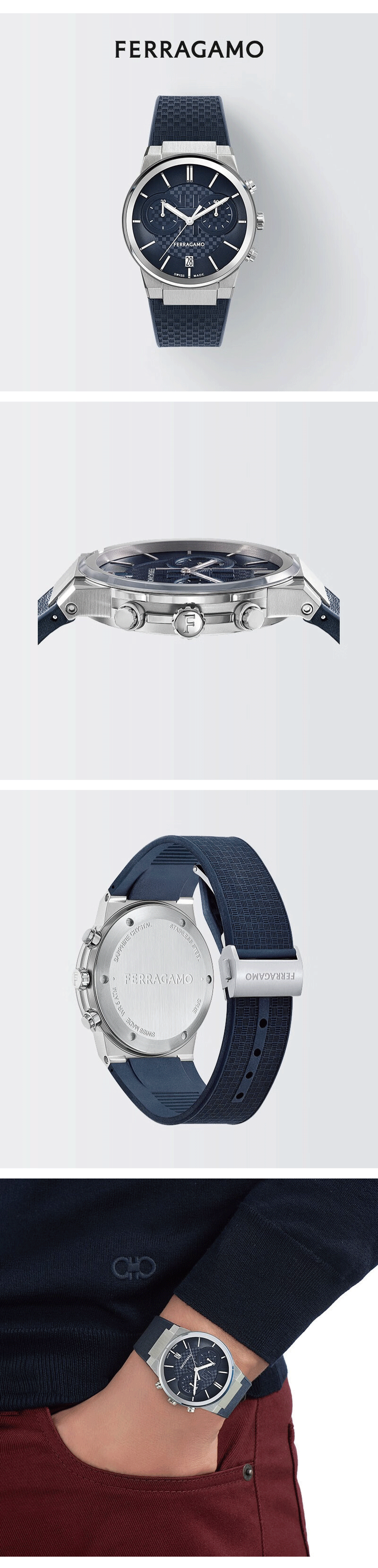  Shop Authentic Salvatore Ferragamo Sapphire Chrono Blue Dial Blue Rubber Strap Watch for Men - SFME00923 - Luxxuri