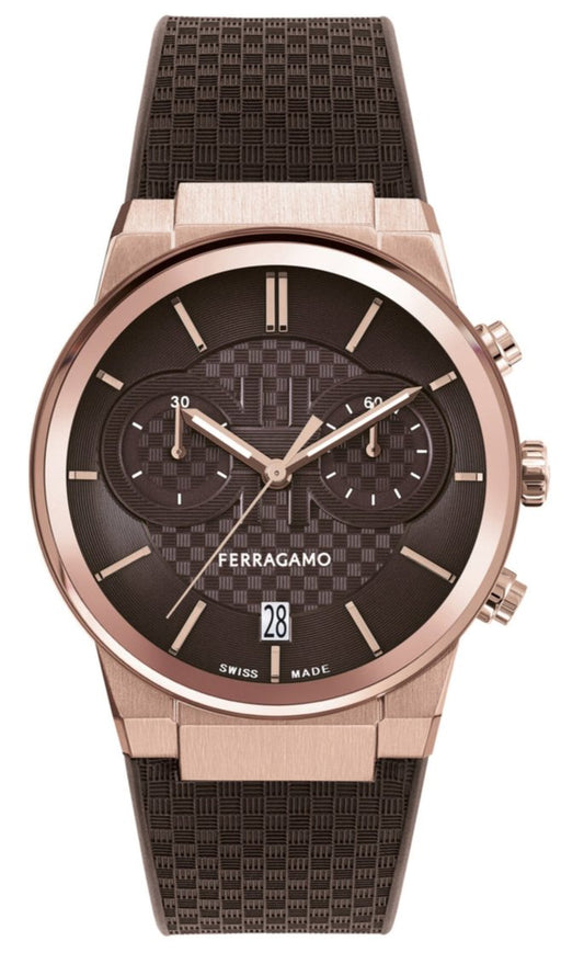  Shop Authentic Salvatore Ferragamo Sapphire Chrono Brown Dial Brown Rubber Strap Watch for Men - SFME01023 - Luxxuri