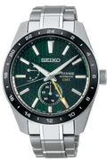 Seiko Presage Sharp Edged Series GMT Green Dial Silver Steel Strap Watch For Men - SPB219J1
