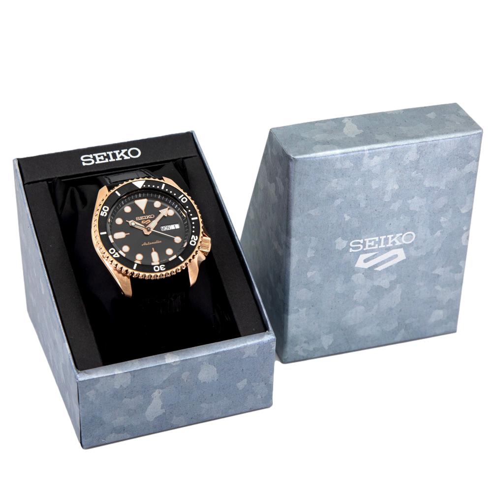 Seiko 5 Sport SKX Automatic Black Dial Black Silicone Strap Watch For Men - SRPD76K1