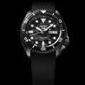 Seiko 5 Sport Automatic Black Dial Black Silicone Strap Watch For Men - SRPD65K3