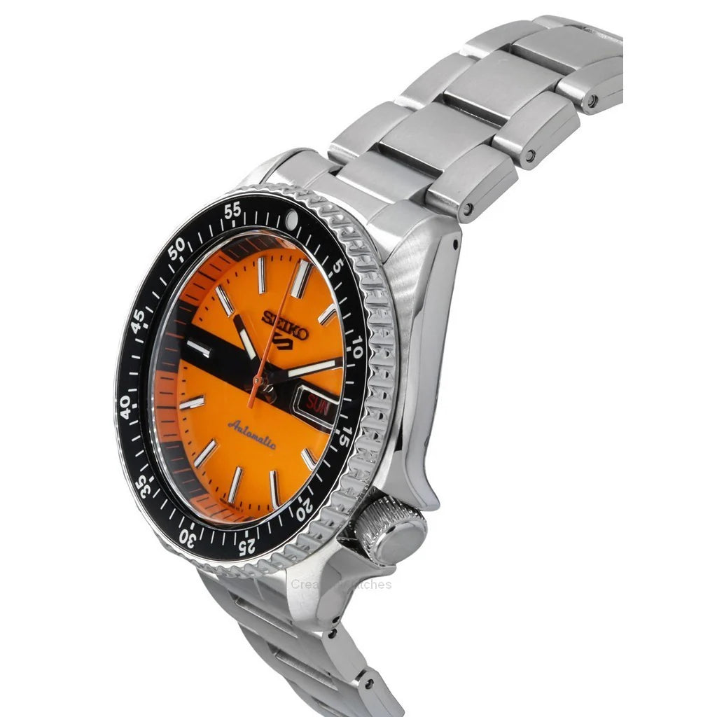  Shop Authentic Seiko 5 Sports Double Hurricane Retro Orange Dial Silver Steel Strap Watch For Men - SRPK11K1 - Luxxuri