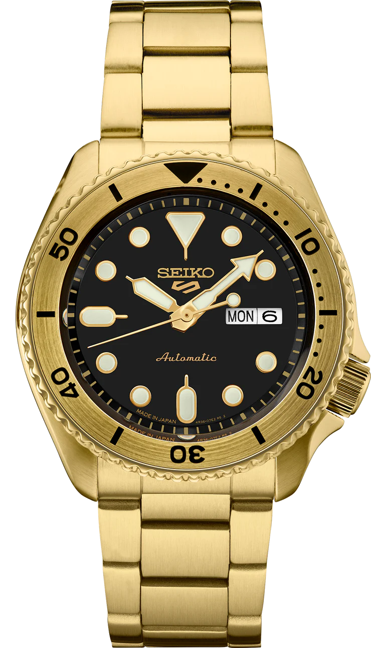  Shop Authentic Seiko 5 Sports Automatic Black Dial Gold Steel Strap Watch For Men - SRPK18 - Luxxuri
