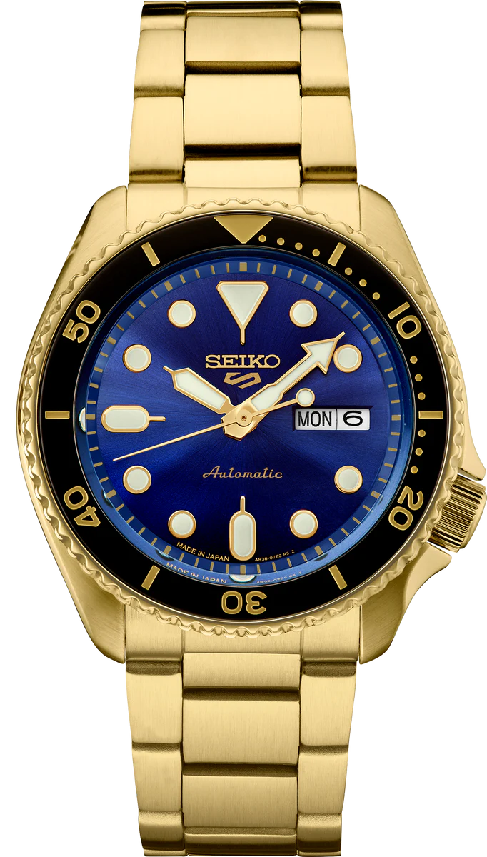  Shop Authentic Seiko 5 Sports US Special Edition Automatic Blue Dial Gold Steel Strap Watch For Men - SRPK20 - Luxxuri