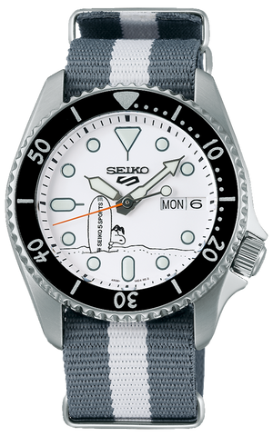  Shop Authentic Seiko 5 Sports x Peanuts Surfboard Snoopy Limited Edition White Dial Two Tone NATO Strap Watch For Men - SRPK25K1 - Luxxuri
