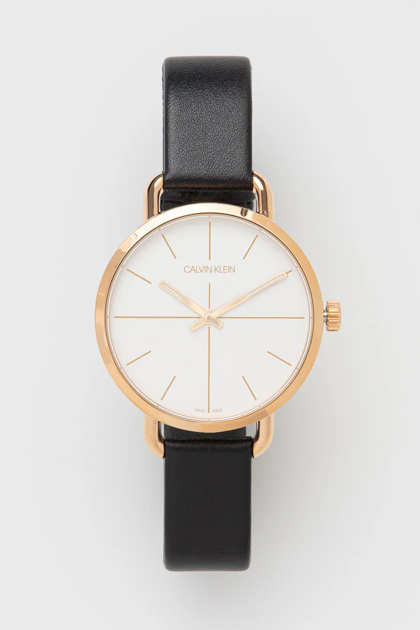  Shop Authentic Calvin Klein Even White Dial Black Leather Strap Watch for Women - K7B236C6 - Luxxuri