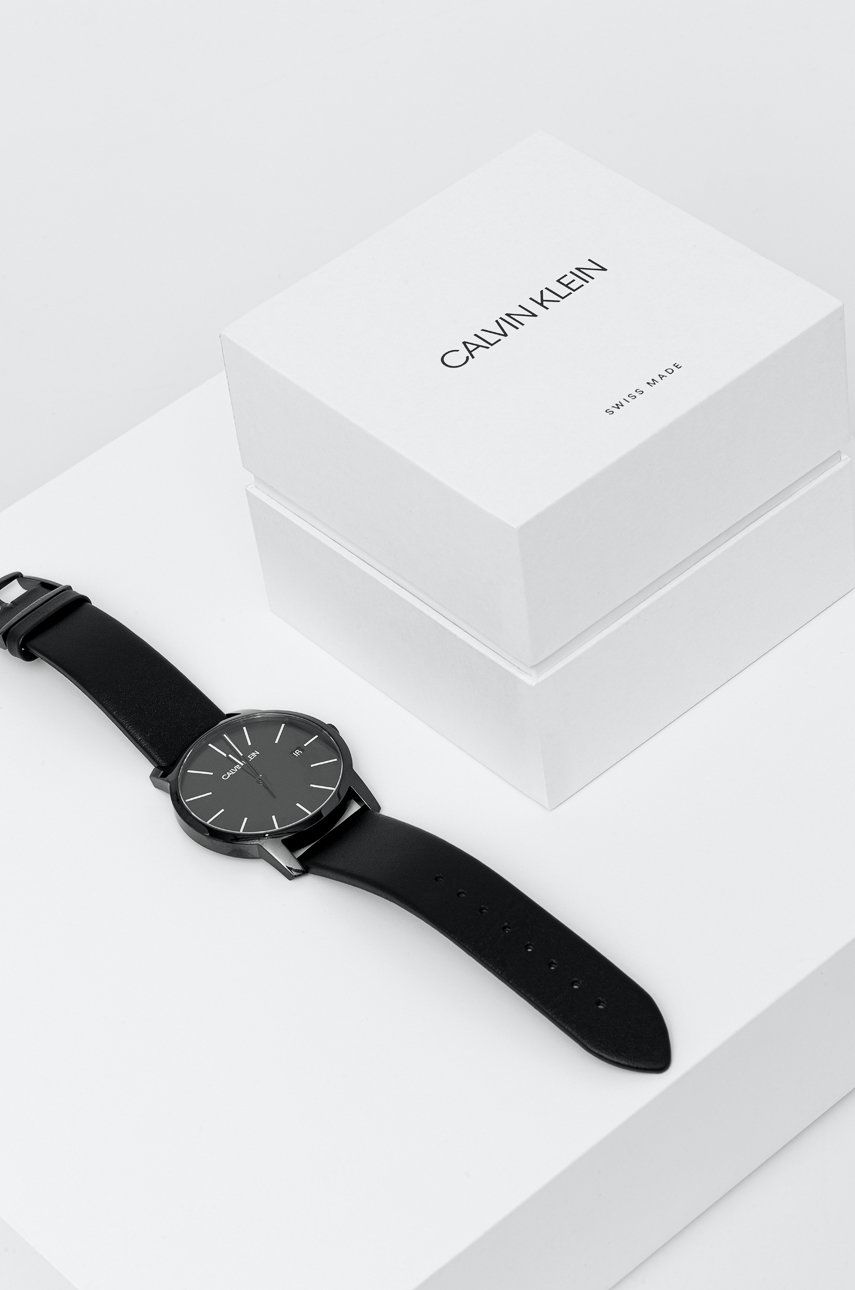  Shop Authentic Calvin Klein City Quartz Black Dial Black Leather Strap Watch for Men - K2G2G4CX - Luxxuri