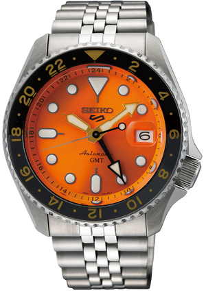  Shop Authentic Seiko 5 Sports GMT Automatic Orange Dial Silver Steel Strap Watch For Men - SSK005K1 - Luxxuri
