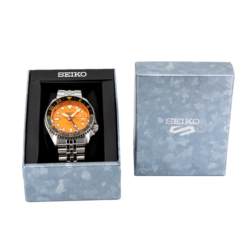  Shop Authentic Seiko 5 Sports GMT Automatic Orange Dial Silver Steel Strap Watch For Men - SSK005K1 - Luxxuri