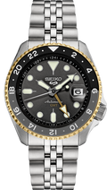 Seiko 5 Sports GMT US Special Edition Automatic Grey Dial Silver Steel Strap Watch For Men - SSK021K1