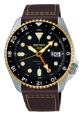 Seiko 5 Sports SKX GMT Automatic Mocha Black Dial Brown Leather Strap Watch For Men - SSK036K1