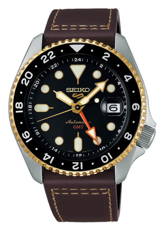  Shop Authentic Seiko 5 Sports SKX GMT Automatic Mocha Black Dial Brown Leather Strap Watch For Men - SSK036K1 - Luxxuri