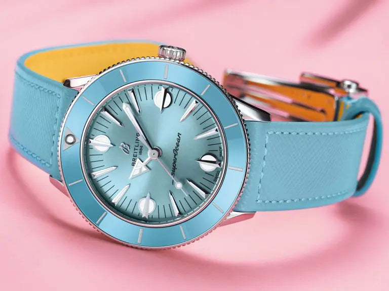  Shop Authentic Breitling Superocean Heritage '57 Pastel Paradise Blue Dial Blue Leather Strap Watch for Women - A10340161C1X1 - Luxxuri